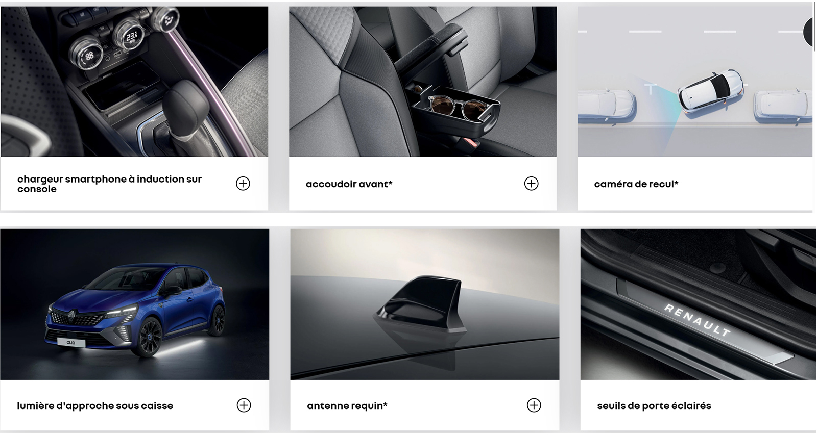 Renault Clio et détails illustrés de ses équipements