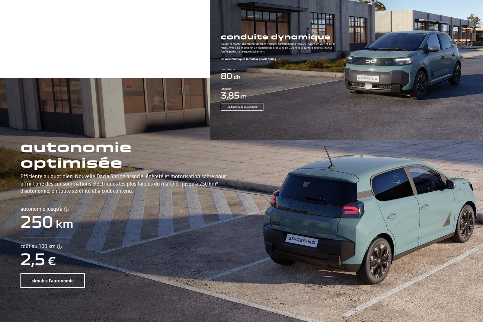 Dacia Spring électrique stationnée en ville pour des déplacements professionnels de proximité