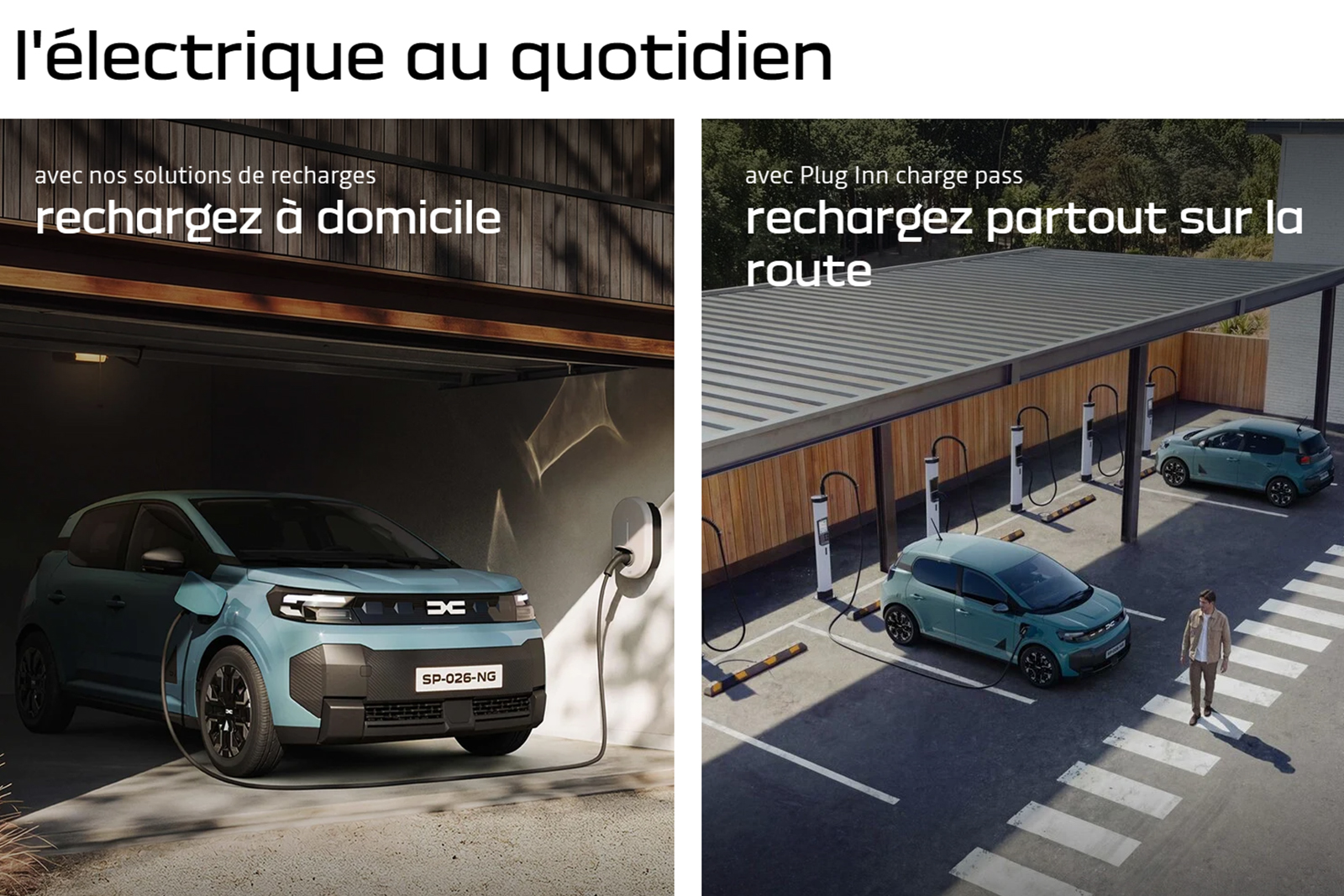 Dacia Spring électrique raccordée à une borne sur le site d’une entreprise
