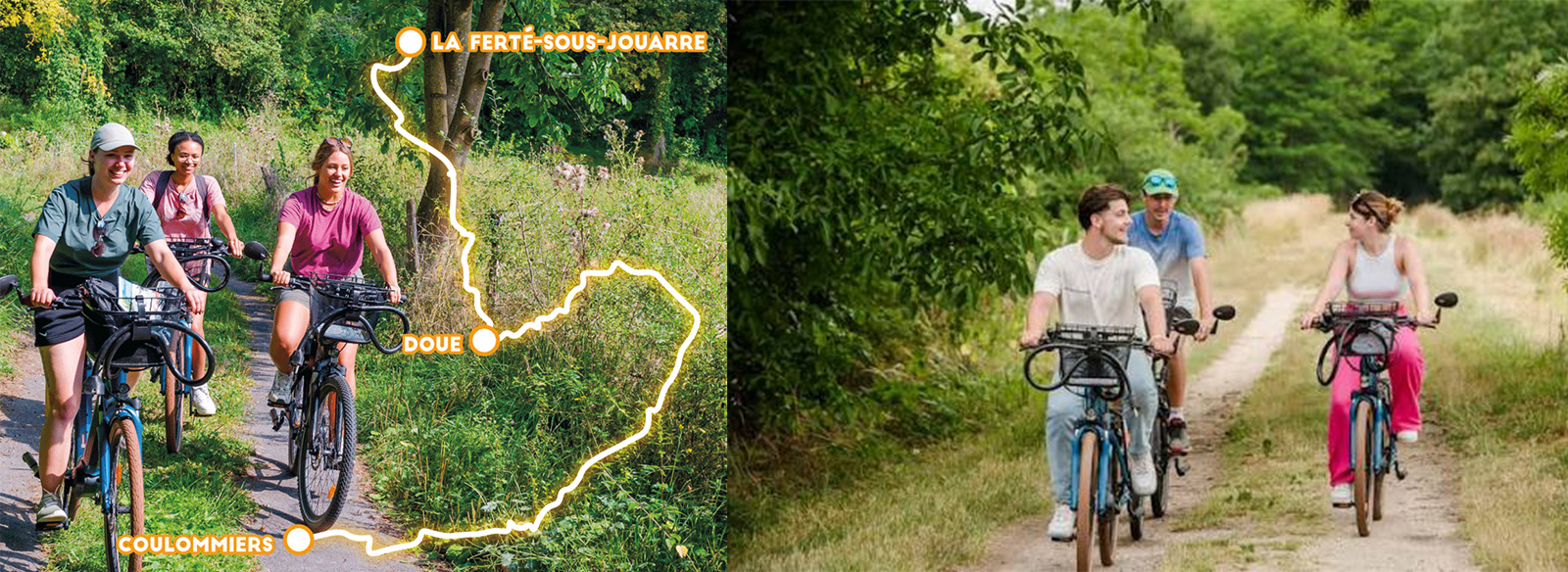 Cyclistes en balade dans le Pays de Brie et illustration d’un parcours au départ de La Ferté-sous-Jouarre